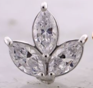 18KT GOLD THREADLESS LEAF SET WITH MARQUISE - 18KT WHITE GOLD - 6.5MM