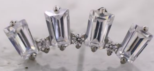 Titanium Threadless Cluster - Beaded Baguette CZ 12MM