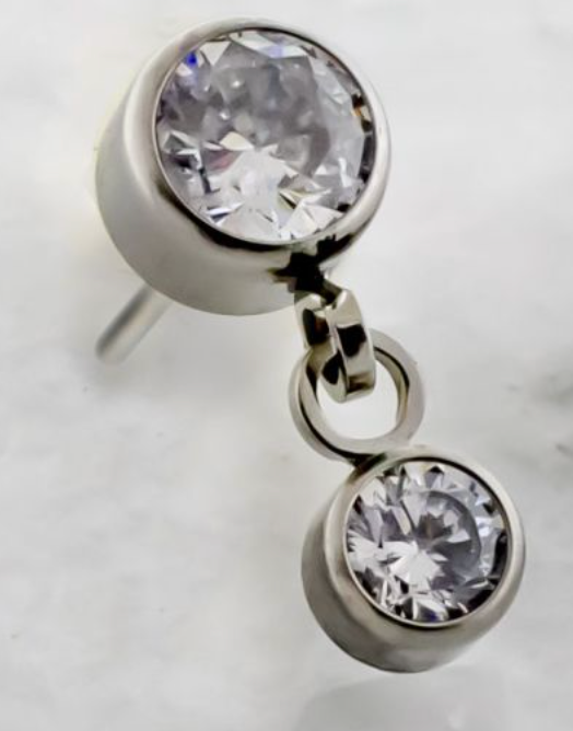 Titanium - Round Crystal w/ Dangle - CLEAR