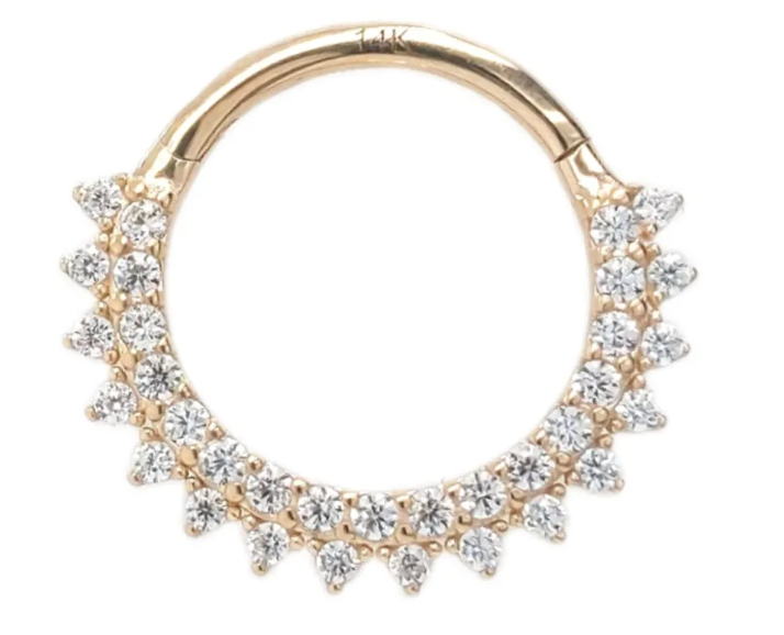 14K Double Row Prong Set Hinge Ring
