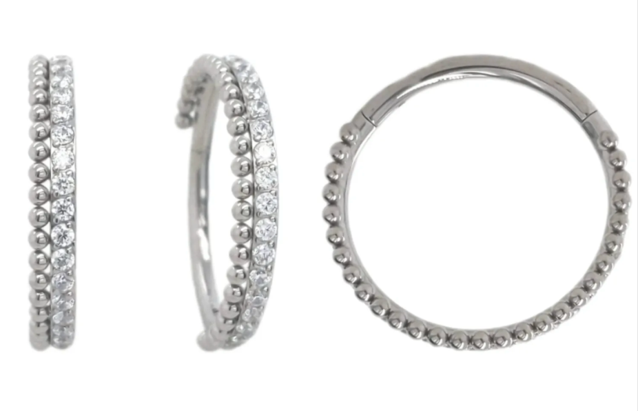 Pave Hinge Ring with Beaded Edge - 1/2"
