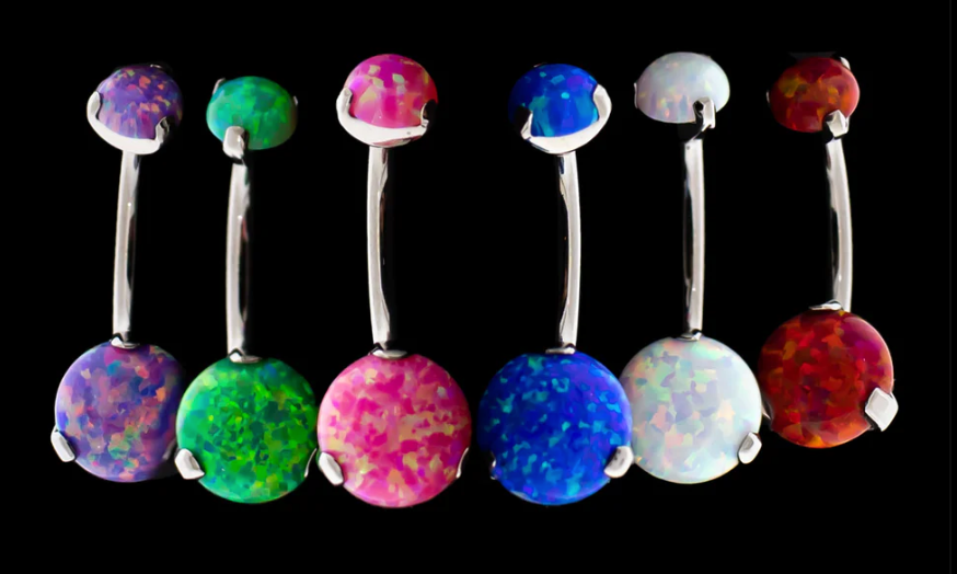 Titanium Bezel Navel - 3/8'' - White Opal
