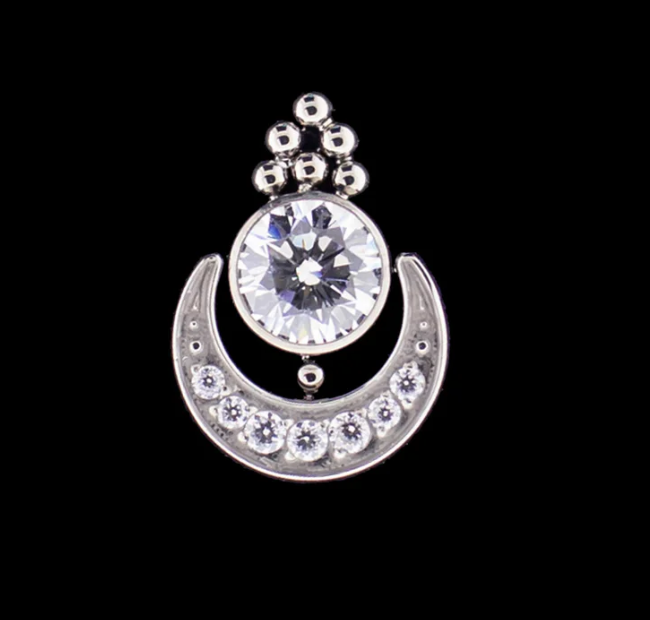 Titanium Threadless Cluster - Luna Pave Moon 11MM x 7MM