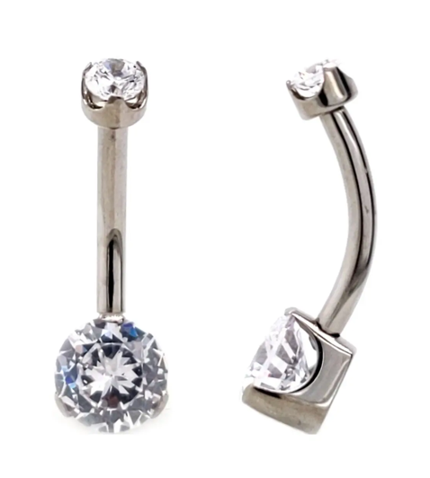 Small Prong set Navel - 7/16'' Clear CZ - 14g - Pink