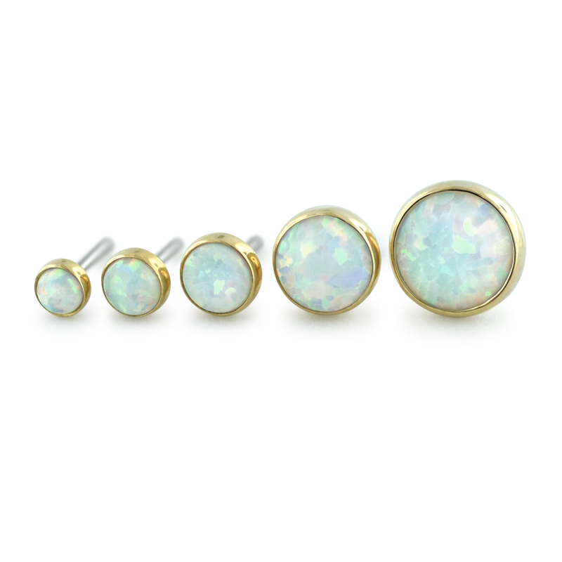 Cabochon - 18K Yellow Gold / 3mm / White Opal