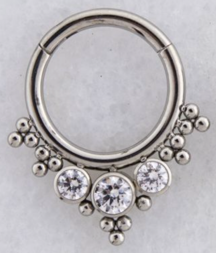 16G TITANIUM CLUSTER CLICKER WITH PREMIUM ZIRCONIA (16G) (5/16") CLEAR