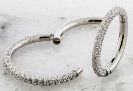 Titanium Hinged Ring w/ Prong Set Cubic Zirconia Edges (3/8") CLEAR