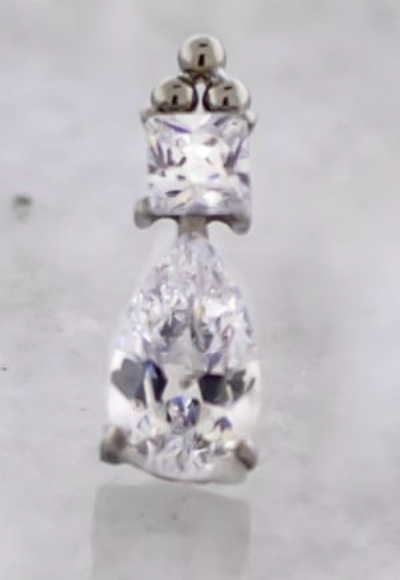Titanium Threadless End - Beaded Round CZ w/Pear Cut Dangle 9MM x 5MM