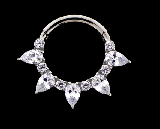 16G Titanium Hinged Ring With Pear and Round Prong Set Gems (5/16")