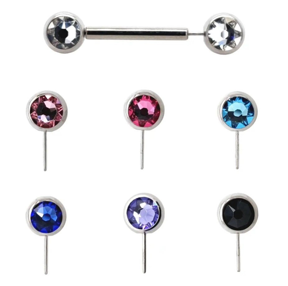 Titanium Curved Barbell - Side Set Bezel - 3MM CLEAR