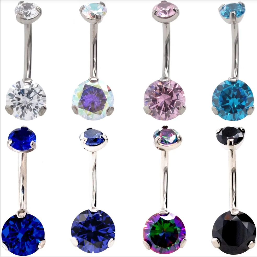 Prong Set Navel - Implant Grade Titanium 7/16'' - White Opal