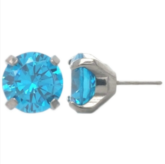 Prong Set CZ Threadless End - Implant Grade Titanium - 3mm - Aqua