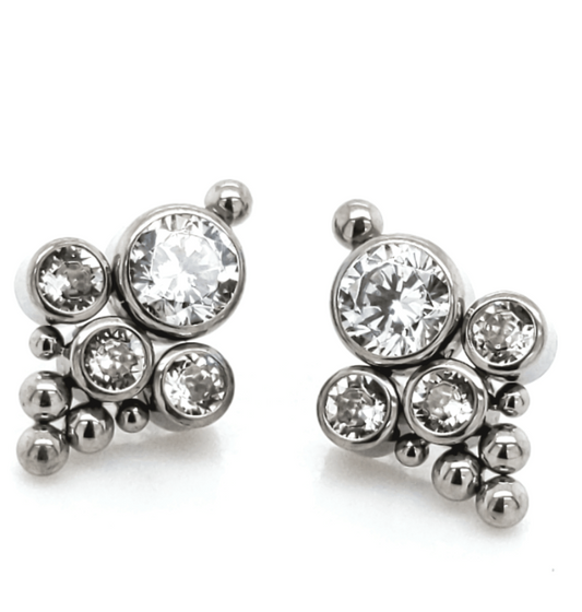Beaded Cluster Threadless End - Clear CZ