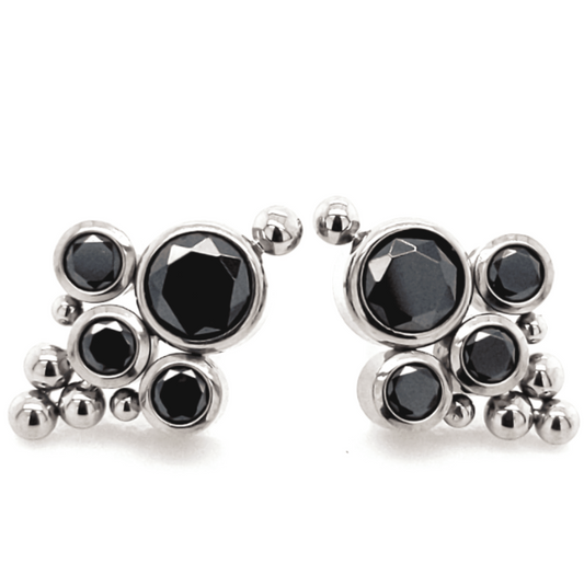 Beaded Cluster Threadless End - Black CZ
